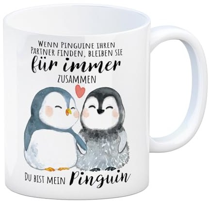 speecheese Pinguin Kaffeebecher mit Spruch Du bist mein ewiger Pinguin Liebevolles Paar-Geschenk Zuneigung Herz Kuscheln Valentinstag-Liebesbote
