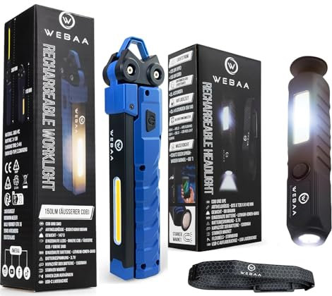 WEBAA Arbeitsleuchte Werkstattlampe Inspektionsleuchte + Stirnlampe Starker Magnet beweglich