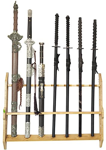 Wandmontierter Schwertständer, Katana-Halter, Schwertständer, Holz, Wandmontiertes Standdisplay, 3–9-Lagige Schwerthalterung, Waffenständer, Vertikaler Schwertaufhänger, Angelrutenhalter (Holzfarbe 7
