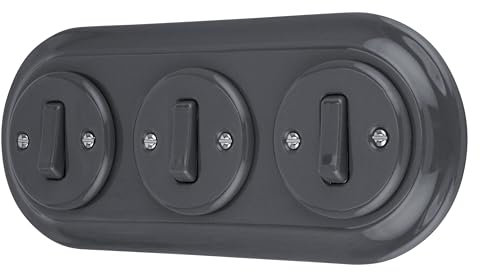 Unterputz Porzellan Retro Schalter, 3-fach, All-in-One, SET Serie PR1 dunkelgrau