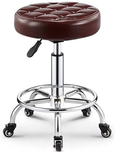 DDKYHU Hocker auf Rollen, Friseurstuhl, Schönheitshocker, Barstuhl, Lift, Drehstuhl, Friseursalon, Schönheitssalon, Bar (Rosa) (Braunrot)