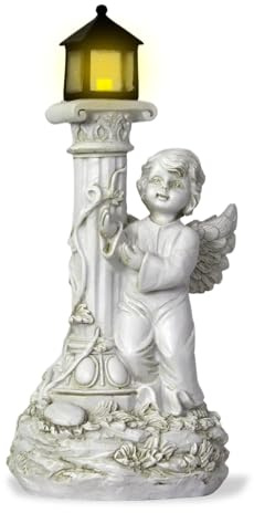 Tuzsocr Solar Engel Gartenstatue - Römische Säule LED-Figur, Statue Mit Solarleuchte, Wetterfest, Auto-Ein, Fairy Skulptur Deko für Rasen, Hof, Terrasse, Fensterbank, 19,5cm (Stil 2)