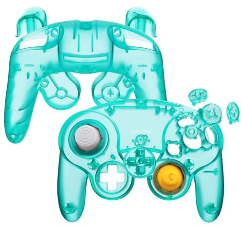 eXtremeRate Coque pour Nintendo Gamecube Manette, Coque de Remplacement Série Transparente avec Boutons pour Nintendo Gamecube, Manette Pas Incluse, Vert Emeraude