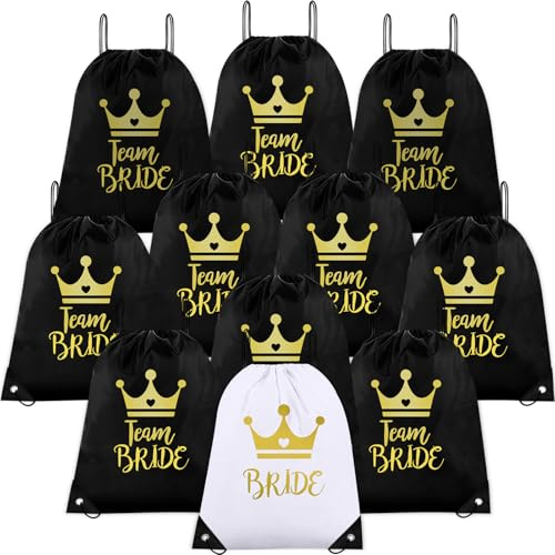SANLIUSANJIU 11 Stück Jga Rucksack, Braut Team Bride Kordelzug Turnbeutel, JGA Junggesellenabschied Sporttaschen Set, Braut Geschenke Team Bride Geschenke, Jga Accessoires Frauen