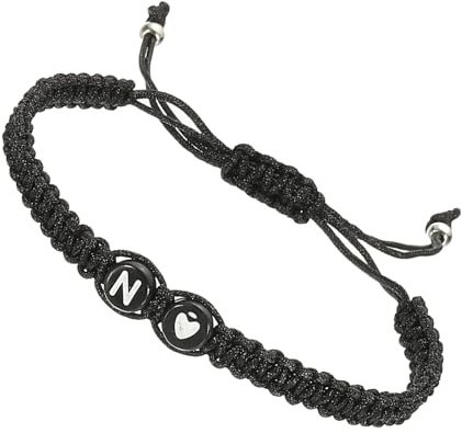 PATIKIL Pulsera con inicial, ajustable, diseño de corazón del alfabeto, pulsera trenzada de cuerda negra a juego, pulsera con inicial para parejas, regalos personalizados