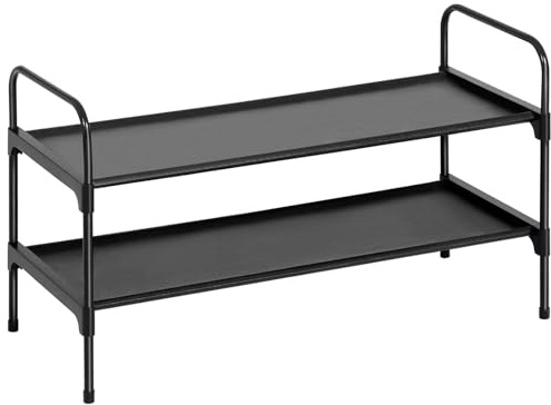 AMHANCIBLE Scarpiera a 2 Ripiani, Scarpiera Ingresso Salvaspazio, Scaffale Portascarpe, Tessuto Non Tessuto, per 9-12 Paia di Scarpe, Organizer per Ingresso Corridoio, Nero EHSRF02BK