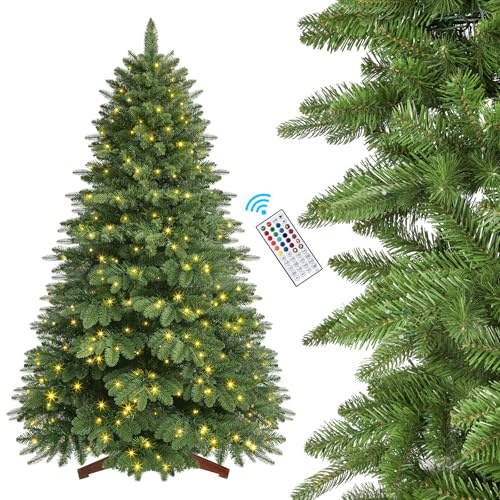 SHareconn 198cm Künstlicher Weihnachtsbaum mit Fernbedienung, 340 Vorbeleuchtete Mehrfarbige RGB-Lichter und 1044 PE & PVC Astspitzen, Perfekte Wahl Dekoration für Weihnachten, Grün