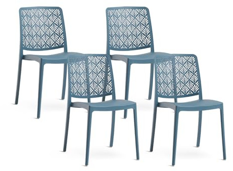 SIEDITI FUORI E DENTRO Sillas de Jardin en polypropylène Avec Fibre de verre, Sillas empilables pour extérieur ou intérieur, Design Moderne et ajouré - Yara (4 Sillas, Azul Petróleo)