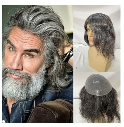 Peluquín para cabello de hombre Tupé ultrafino for hombre, 30 cm de largo, con bucle en V, 20 x 25 cm, sistema de reemplazo de cabello humano de PU completo Peluquín invisible y transpirable para cabe