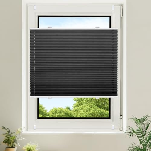 Homland Plissee ohne Bohren Verdunklung Klemmfix,Schwarz B55 x H130 cm, Plissee 100% Verdunkelnd & lichtundurchlässig, Plisseerollo für Fenster & Tür