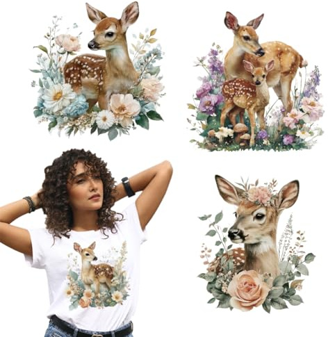 arricraft 4 Blatt Aufnäher Zum Aufbügeln Mit Tiermotiven Wald Hirsch Eisen Auf Aufkleber PET Waschbare Patches Für DIY Kleidung Decor 9 Zoll (23cm) Lang