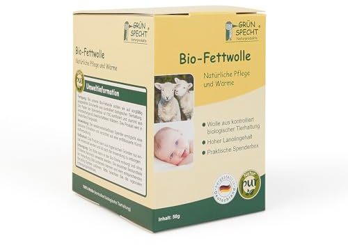 GRÜNSPECHT Bio-Fettwolle – 50 g Schurwolle mit Lanolin zur natürlichen Pflege von Babyhaut & Brustwarzen, aus kontrolliert biologischer Tierhaltung, Spenderbox (638-K1)