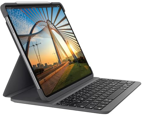 Logitech Slim Folio Pro - Bluetooth-Tastatur, für iPad Pro 12,9 Zoll (3. und 4. Generation) (Modell: A1876, A1895, A1983, A2014) Skandinavisch QWERTY-Layout - Graphit 【Bulk - ohne Verpackung】