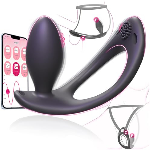 Strap On Vibrating Anal Butt Plug, Hands Free Male Women Couples Adult Anal Sex Toys, App Prostate Massager Testicle Sex Toy for Men, BDSM Female Wearable Anal Dildo Vibrator with Clitoral Stimulator