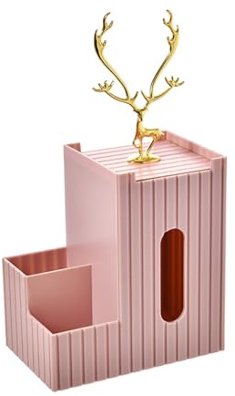 Portaservietti Multifunzionale Con Decorazione Di Cervo Dorato – Organizzatore Per Salviette,pennelli Da Trucco,posate,occhiali Design A Coste Verticali (rosa/bianco/verde Scuro)(Pink)