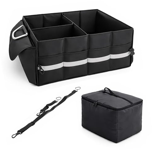 Relaxdays Kofferraum Organizer mit Deckel, entnehmbare Kühltasche, faltbar, stabile Autotasche, Größenwahl, schwarz