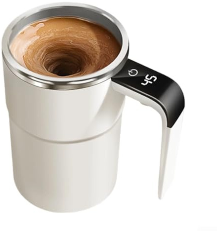 Tasse à café auto-mélangeuse avec couvercle, 380 ml, en acier inoxydable, rechargeable, avec affichage de la température, pour la maison, le bureau, les voyages (380 ml, blanc)