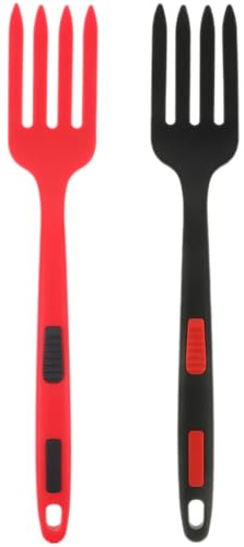 Kichvoe Tenedor de Silicona Multifunción 2 Piezas, Utensilios para Pasta y Ensalada, Resistente al Desgaste, Colores Negro y Rojo, Accesorio Práctico para Cocina y Camping