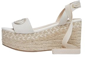Liu Jo Sandali con Zeppa Espadrillas Beige, Lacci Alla Caviglia, Plateau in Corda, Logo Metallico, Punta Aperta, Tacco 10cm TG-37