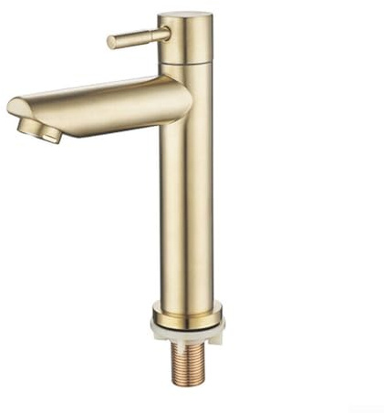 Grifo de lavabo de oro cepillado 304 Grifo de acero inoxidable Vintage Grifo de agua fría Grifo de baño de un solo agujero Grifo de lavabo de latón antiguo Boquilla de lavabo a prueba de óxido Moderno