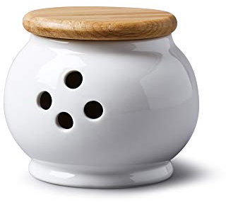 WM Bartleet & Sons 1750 Traditional Porcelain Garlic Storage Pot with Wooden Lid 10cm – White, One Size