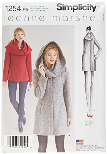 Simplicity Schnittmuster 1254: Leanne Marshall Damenmantel oder Jacke, leicht gefüttert, Größe R5, Papier, Weiß, Größe 42-44-46-50