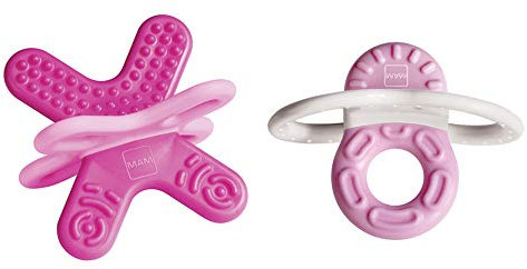MAM Bite & Relax Set, extra leichte rosa Beißringe für Babys, schmerzlindernde Baby Zahnungshilfe für Vorder- und Backenzähne, ab 2+Monaten