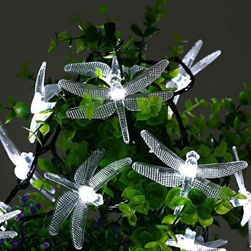 EONANT Solar Libellenlichterkette 20FT / 30 LED wasserdichte Innen- und Außenmärchendekorationslichter, geeignet für Hofgartenzaun Hochzeit Weihnachtsfeier (Weiß)