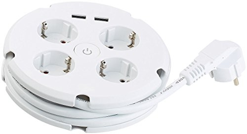revolt Stromverteiler: Steckdosenleiste mit Kabeltrommel, 4 Steckdosen & 2 USB-Ports (2,1 A) (Mehrfachsteckdose langes Kabel, Mehrfachstecker mit langem Kabel, Stecker)