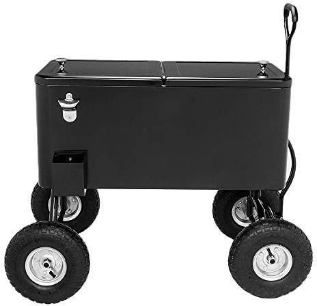 VINGLI 80 Quart Wagon Rolling Cooler Ice Chest, w/Long Handle and 10 Wheels, Portable Beach Patio Party Bar Cold Drink Beverage, Outdoor Park Cart on Wheels (Black-Wagon)