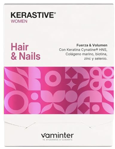 Vitaminas Para el Pelo Uñas | Queratina + Magnesio + Biotina | Kerastive | Colágeno Marino Hidrolizado, Zinc y Selenio; además Cápsulas Vegetales Sin Gluten; Mejora Brillo y Reduce Caída