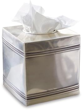 Loberon Taschentuchbox Semoine, zartes Relief, klassisch Elegantes Design, Badzubehör, Bad-Accessoire, Edelstahl, antiksilber