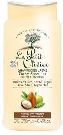 LE PETIT OLIVIER - Shampooing Crème Soin Nutrition - Huiles D'Olive, Karité & Argan - Nourrit, Répare & Protège - Cheveux Secs & Abîmés - Sans Silicone et Sulfate - Fabriqué en France - 250 ml