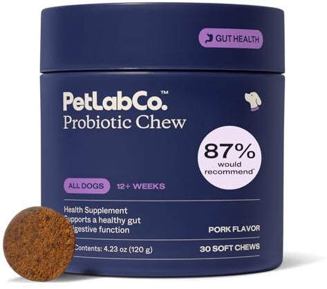 PetLab Co. Probiotics for Dogs, Support Gut Health, Occasional Diarrhea, Digestive Health & Seasonal Allergies - Pork Flavor - 30 Soft Chews - Packaging May Vary