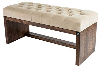 EMRA WOOD LPP-7 Sitzbank Bank Hocker Gesteppt Velour Braun Cappuccino Holz Walnuss Lackiert Neu OVP Handarbeit Nach Mass (55, Höhe 45cm Tiefe 35cm)