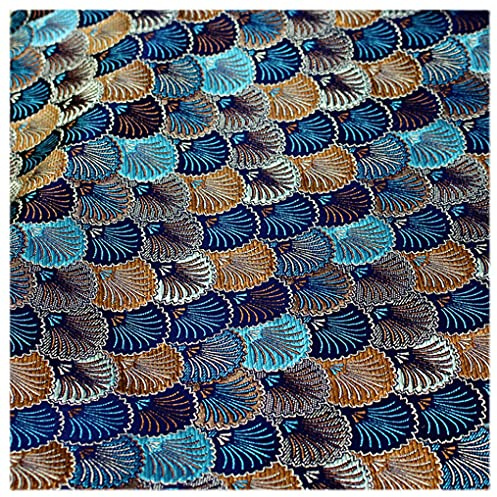 Brokat Satin Stoff Blau Muschel Muster Japanischer Stil Bastelstoff Dekostoff zum Nähen für Kissen, Tischdecke, Kostüm, Dekorationen, Patchwork, 150cm Breite(Size:2m)