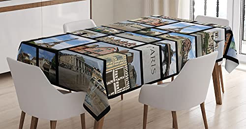 ABAKUHAUS Paris Tischdecke, Frankreich Iconic Sehenswürdigkeiten Foto, Für den Inn und Outdoor Bereich geeignet Waschbar Druck Klar Kein Verblassen, 140 x 170 cm, blau, Braun,