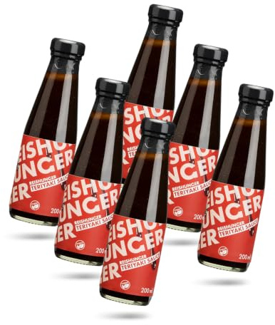 REISHUNGER Teriyaki Sauce, 6 x 200 ml – Vegane Teriyaki Sauce mit würzig-süßer Umami-Note nach Original Japanischer Rezeptur – Ideal für Wok-Gerichte, Fleisch, Gemüse & Reispfannen