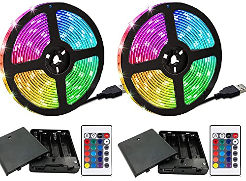 Dervacle Battery Powered Led Strip Lights 20ft, Battery Operated Color Changing RGB Led Light Strip with 2 Buttons Remote,DIY Indoor and Outdoor Decoration