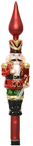 Kaemingk Christbaumspitze Glas 29cm Nussknacker Figur Weihnachtsbaumspitze Husar Tannenbaumspitze rot
