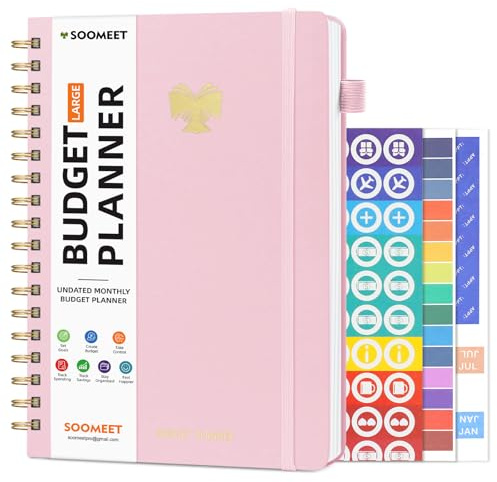 Budget Planner - 7 x 10 Monthly Budget Book with Expense Tracker Notebook, Undated Bill Organizer Finance Planner with Pockets, Budgeting Journal to Take Control of Your Money - Pink