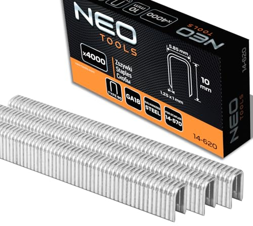 NEO TOOLS Verzinkte Heftklammern für Drucklufthefter (10 mm) | Modell 14-570, GA18, Typ 90 (4K), Länge 10-40 mm, 4000 Stück, Aus Stahldraht, Korrosionsbeständig