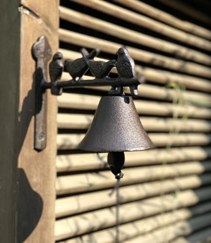 INKCOR Antique Style Cast Iron Door Bell, Front Door Dinner Bell, Sign with Birds, Weatherproof Wall Doorbell for Garden/Coffee Shop