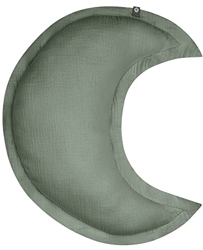 von Herzen Handmade Musselinkissen aus 100% Baumwolle I Kinderkissen I Dekokissen aus Musselin in Mondform I Mondkissen für Kinderzimmer & Bett I Handgenähtes Kissen mit Watte gefüllt (Salbei)