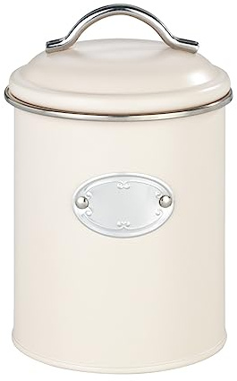 WENKO Aufbewahrungsdose Nero 1 Liter, Vorratsdose im Retro-Design zur luftdichten Aufbewahrung trockener Lebensmittel, aus lackiertem Metall mit beschreibbarer Applikation, Ø 11,5 x 16,5 cm, Beige