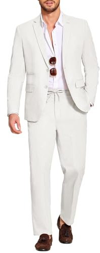 COOFANDY Men's 2 Piece Linen Suits Set Regular Fit Casual Lightweight Blazer Jacket and Pants