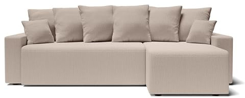 BAÏTA Ecksofa Alma 4-Sitzer, ausklappbar, aus grauem Cord