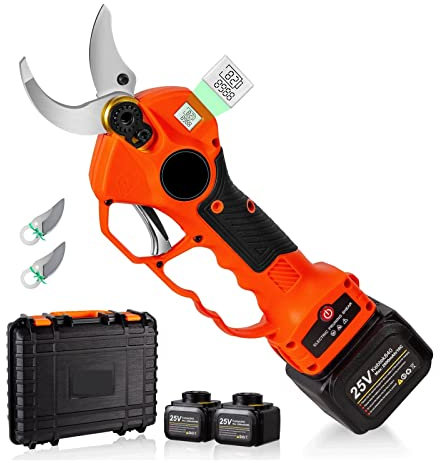 Sécateur à batterie professionnel, cisaille électrique sans fil 25 V, diamètre de coupe de 40 mm (LCD orange)