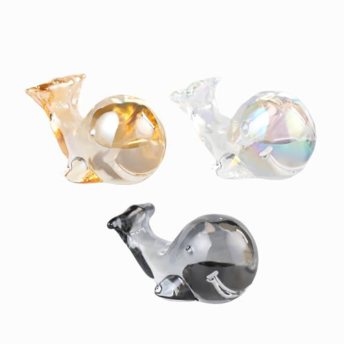 Ornalrist Lot de 3 petites baleines colorées en verre soufflé à la main, K9 en cristal Art Mini baleine à collectionner Ornements de décoration de table pour la maison, cadeaux pour femmes