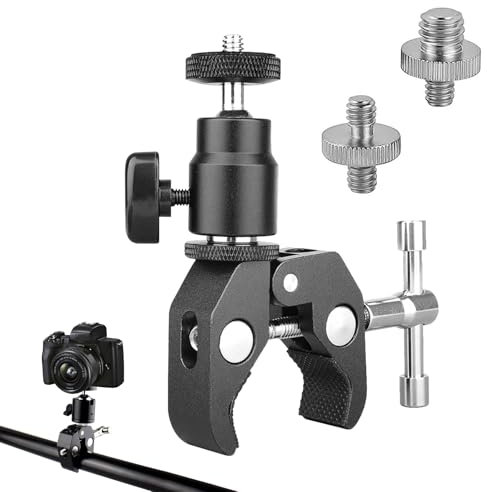 Getyjoe Guidon Camera à Pince, Super Clamp Support, Super Pince avec Bras à rotule 360° avec 1/4 & 3/8 Vis Adaptateur de Montage pour Appareil Photo, Lumières LED, Microphone, Balustrade